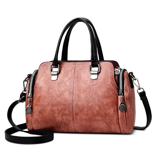 Retrò Borsa a Mano Donna Moda Piccola Borse Tote Elegante a Tracolla con Manico per Shopping Viaggio Lavoro Quotidiano Vacanza Casuale PU Pelle Messenger Rosa