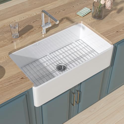 HOMLYLINK 36 x 20 Fireclay Apron Front Farmhouse Sink White for Kitchen