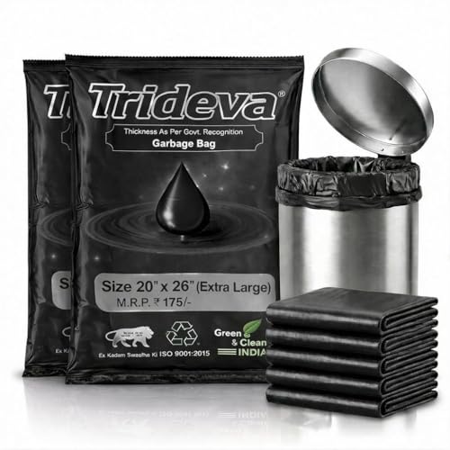 Image of Garbage Bags /Dustbin Bags - 120 Micron Heavy - Duty Trash Bags (20 x 26 Inches) - Extra-Medium Leak -Proof Bin Liners for Kitchen, Office - 500g Pack (Black, Pack of 2) - 20 Bags