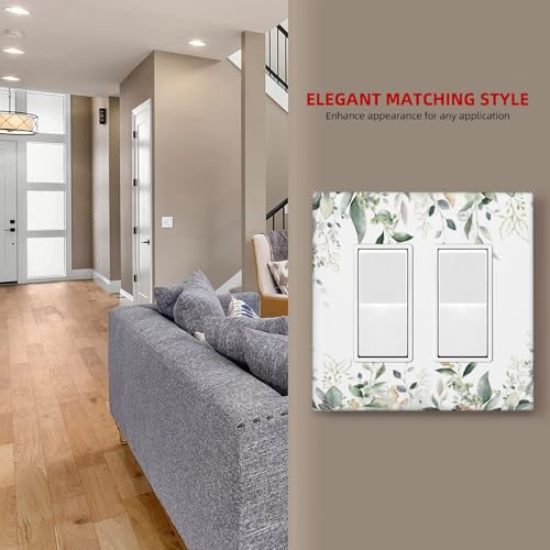 Decorative Outlet Covers Rustic Ink Green Eucalyptus Leaves Sage leaf 2 Gang Light Switch Cover Plate Double Rocker Wall Plate Switch Plate Covers Faceplate for Bedroom Home Decor