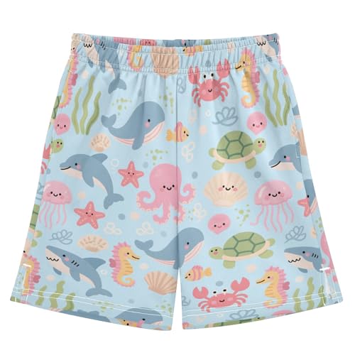 panksolu Cute Cartoon Marine Life Boys Shorts Casual Athletic Short Summer Track Shorts 14-15 Y Multicolor