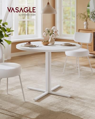 Image of VASAGLE Dining Table, Small Round Kitchen Table for 4 People, 31.5 x 29.4 Inches, for Dining Room, Living Room, Farmhouse, Water-Resistant, Snow White UKDT082W01V1