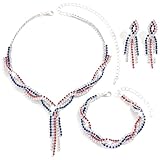 GyovinnJuwanua 4th of July Jewelry Set, 3Pcs Independence Day Theme Red White and Blue Rhinestone Jewelry Set with Earring Necklace Bracelet for Women Festival Gift Idea (Independence Day)