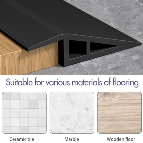 RANJIMA Übergangsprofil, Übergangprofil Selbstklebend, Überstreifen für Türschwellen Schwarz, Abschlussleiste Boden PVC-Bodenübergangsstreifen, Abdeckleisten für Fußböden, Türschwelle Zum Kleben 1m