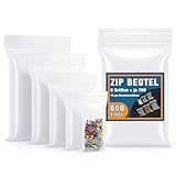 Bonison 600 Stück Druckverschlussbeutel – Zip Beutel Tütchen in 6 Größen 4x5 5x5 5x7,5 7,5x7,5 7,5x10 7,5x12cm transparente kleine Plastiktüten wiederverschließbar Plastikbeutel Baggies