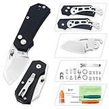 JIN Rhino Small Pocket Knife for Men, Button Lock EDC, DIY Folding Knife Kit, 2' 9Cr18Mov Satin Blade, Black G10 Handle, Birthday Gift for Men Women, Camping Knives