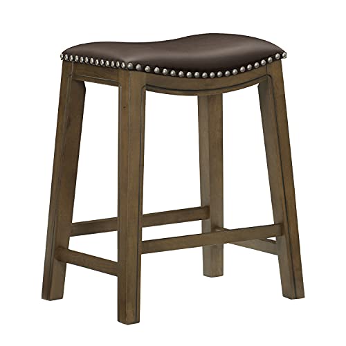Lexicon Alviso Wooden Saddle Seat Counter Height Stool, 24" Sh, Brown #TOP14