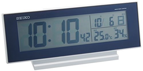 セイコー クロック 目覚まし時計 常時点灯 電波 デジタル カレンダー 温度 湿度 表示 夜でも見える 濃青 メタリック SQ762L SEIKO