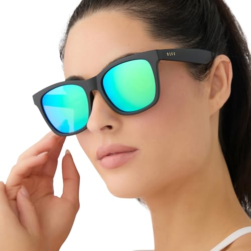 DIFF Sport Sunglasses Storm Lightweight Classic Square Polarized Sunglasses UV400, Matte Black + Green Mirror2