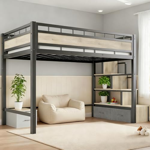 SDHYL Twin Size Loft Bed, with Storage Stairs & Drawers,Space-Saving