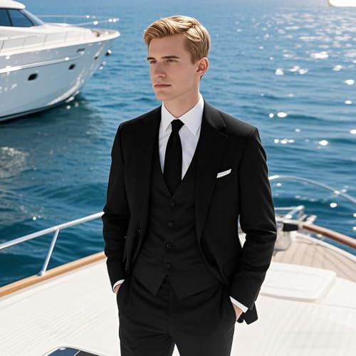 Mens Suits Regular Fit 3 Piece Tuxedo Blazer Jacket Vest Pants Formal Suit Set for Men Wedding Prom Casual2
