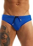 MIZOK Men's Sexy Low Rise Swimwear Bikini Swimming Briefs Drawstring Quick Dry Beach Swimsuits Cobalt M
