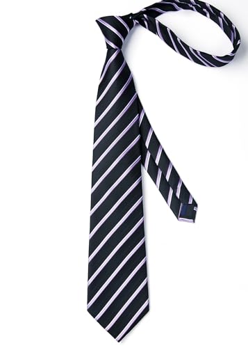 Image of Enlision Mens Ties Stripe Tie and Pocket Square Set Classic Formal Woven Neckties Handkerchief Cufflinks Wedding