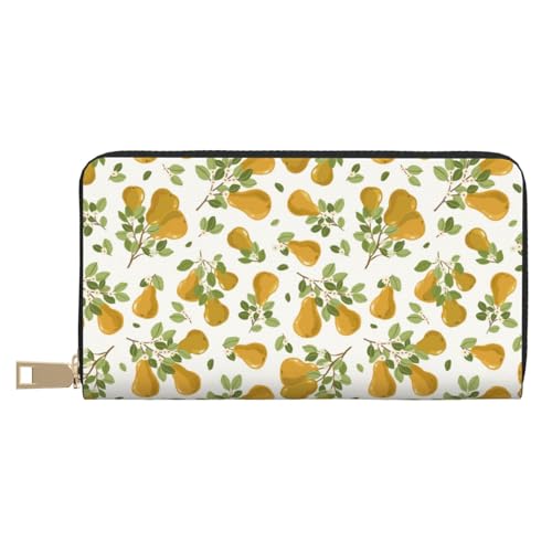Portefeuille fin en cuir Novastar avec fermeture éclair motif feuilles dorées pour homme et femme