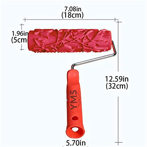 Image of YMS Rose Flower Pattern Rubber Roller with Handle, DIY Painting Tool Household Wall Art for Home Decoration (7 inch, Blue /Red)