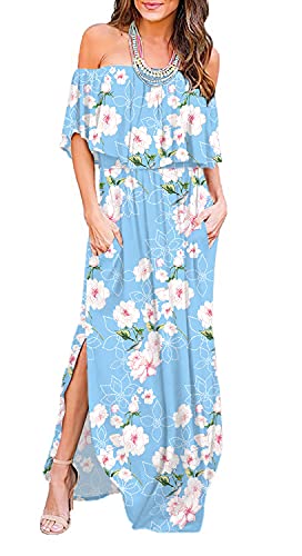 Image of LILBETTER Womens Off The Shoulder Ruffle Party Dresses Side Split Beach Maxi Dress
