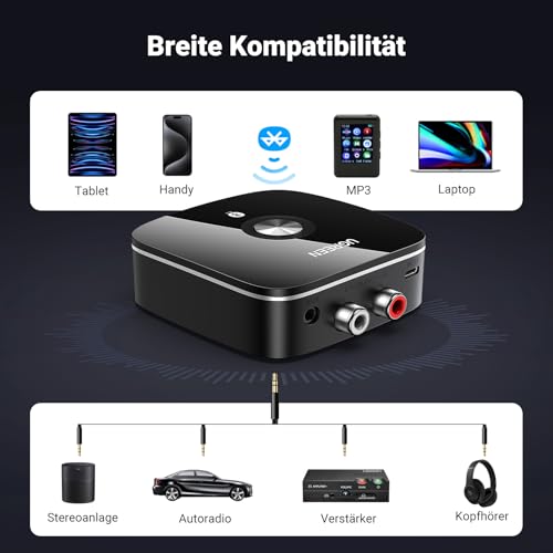 UGREEN AUX Bluetooth 5.3 Adapter mit 3,5mm RCA Buchse Bluetooth Empfänger für Stereoanlage HiFi Receiver für Autoradio, Home Lautsprecher, Verstärker – Bild 3
