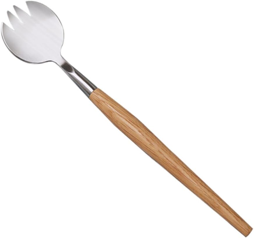 Salad Fork Food Serving Fork Stainless Steel with Wooden Handle