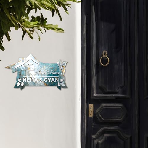 Image of BEE CREATIVE Laser Cutting Customise Name Plate for Home Entrance (Silver Elegance) | Modern Wooden Name Plate for Main Door, Indoor Name Board, Stylish Design for Flats, Apartments