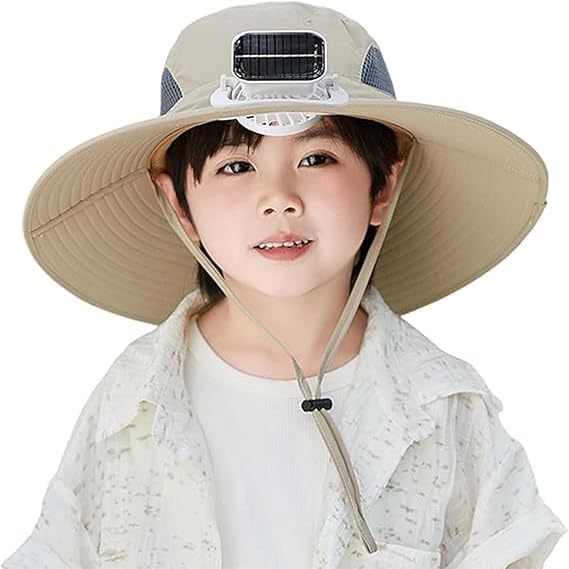 Wide Brim Solar Fan Hat for Kids, Wide Brim Sun Hat with Solar Fan for Kids, USB Charging, for Outdoor Activities, Fishing