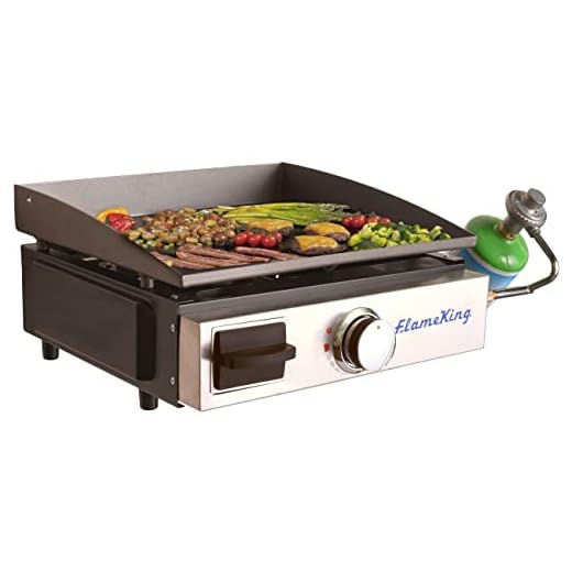 Flame King Flat Top Portable Propane Cast Iron Grill Griddle Tabletop for Outdoor Camping, Tailgating, Outdoor Cooking