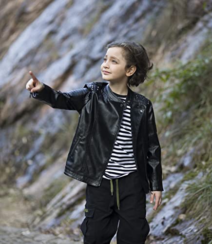 Tlaenson Boys Black Leather Jacket Studded Motorcycle Faux Leather Coat 11-12 Years Size 152 #TOP4