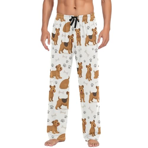 Cartoon Airedale Terrier Dogs Pajama Pants Funny Animals Men's Pajama Bottoms Lounge Sleepwear PJs Lightweight Sleep Pants S