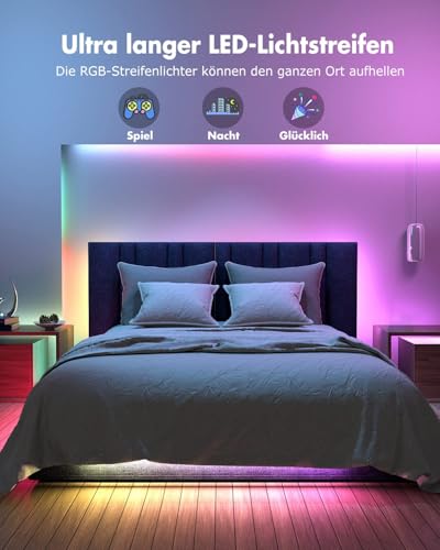 FOLAI LED Streifen 2M Bluetooth Musik Sync Timer Einstellung RGB LED Streifen Farbwechsel LED Lichterkette mit Fernbedienung für Schrank Dekoration
