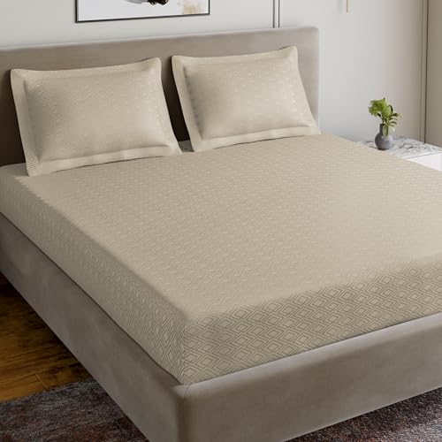 Image of Home Ecstasy 100% Cotton Jacquard Bedsheet for King Bed, 300 TC, Premium Woven Design, 1 Bedsheet (108 x 108 Inches) with 2 Pillow Covers, Taupe