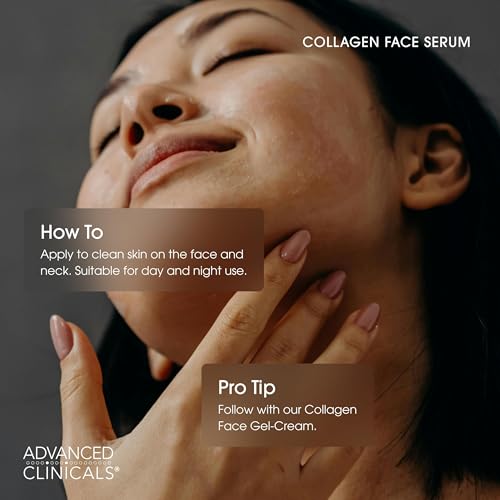 Advanced Clinicals Collagen Serum For Face | Visible Anti Aging Collagen Peptide Serum + Hyaluronic Acid Moisturizer Improves Look Of Wrinkles, Dry Skin, & Fine Lines, No added Fragrance, 1.75 Fl Oz