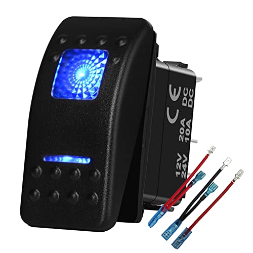 Image of Waterproof 12V UTV Rocker Switch with Jumper Wires Blue Led 5P ON-Off SPST RZR Toggle Switch for Car Marine Boat Van Bus Motorcycle Pickup SUV ATV Side by Side 12V 24V IP66