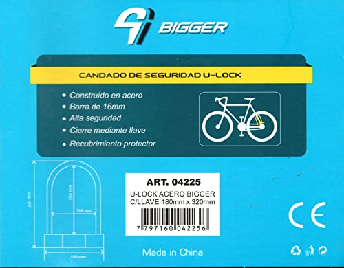 BIGGER Candado U-Lock para Bicicletas, 180mm x 320mm, 16 mm Diámetro, Negro. Antirrobo, alta seguridad, duradera. Apta para bicicleta, patinete, e bike, moto, hogar. - imagen 4