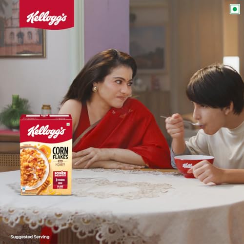 Image of Kellogg's Cornflakes Real, Honey | High In Iron, Vitamin B1, B2, B3, B6 & C | Naturally Cholesterol Free | Corn Flakes, Breakfast Cereal - 300Gm /345Gm (Pack of 3)