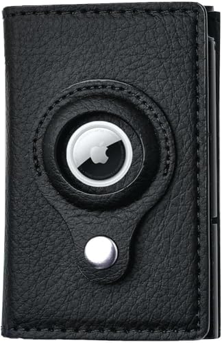 AirTag Wallet - Mens Smart Wallet Card Holder for Airtag Minimalist Front Pocket Wallet with Money Clip Leather Trifold Wallets for Men RFID Blocking