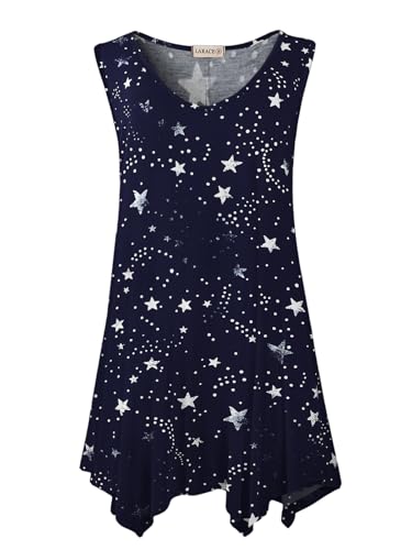 LARACE プラスサイズ タンクトップ 女性用 Vネック Tシャツ 夏 ノースリーブ チュニック トップス ルーズフィット 流れるようなブラウス, A-stars57, 4X（Amazon）