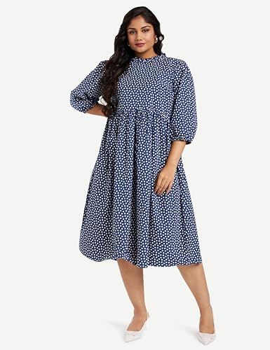 Image of Amazon Brand - Symbol Women's Rayon Fit and Flare One Piece Midi Length Dress (Available in Plus Sizes)