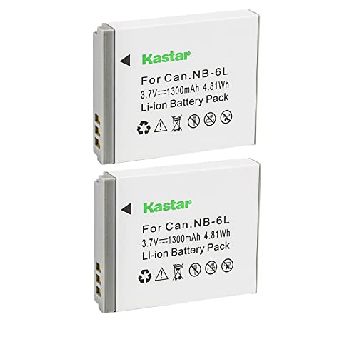 Kastar 2-Pack NB-6L Battery 3.7V 1300mAh Replacement for Canon IXY Digital 25 is, Digital IXUS 200 is, Digital IXUS 210, Digital IXUS 105, Digital IXUS 105 is, PowerShot D10, PowerShot D20 Camera