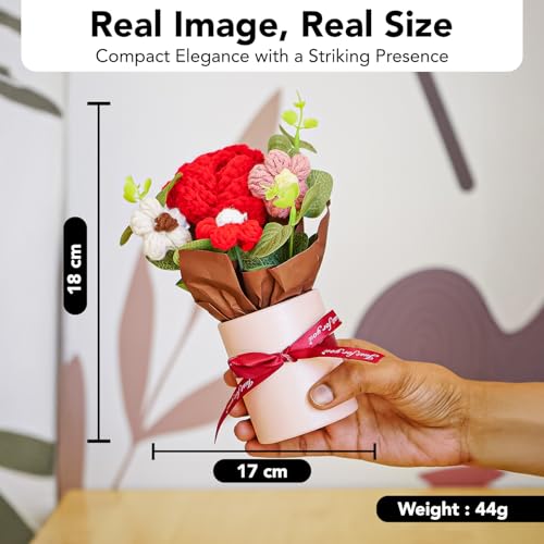 Image of Nostrae by Ekhasa Red Rose Crochet Flowers Bouquet (Small Size) | Knitted Flowers For Gifting | Woolen Bouquet Perfect For Crochet Gifts | Handmade Bouquets Gift