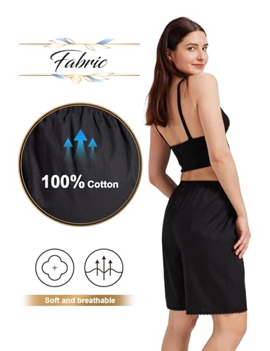 Image of Women Cotton Half Slip Pettipants for Under Dress with Lace Trim Victorian Pajama Pants
