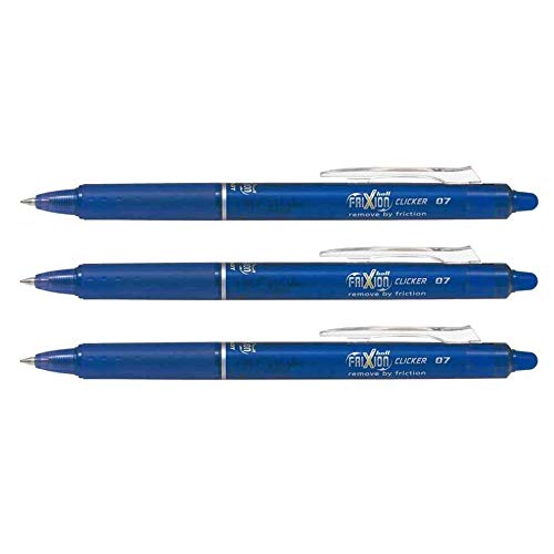 Pilot Frixion Ball Clicker Retractable Rollerball Pens 0.5 mm Pack of 3 Blueaa