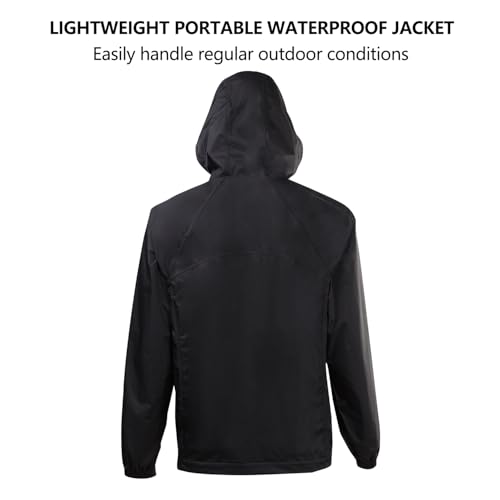 Men's backpack jacket Packable Waterproof Lightweight Raincoat Windbreaker Running Cycling Hiking Golf Travel BLACK3
