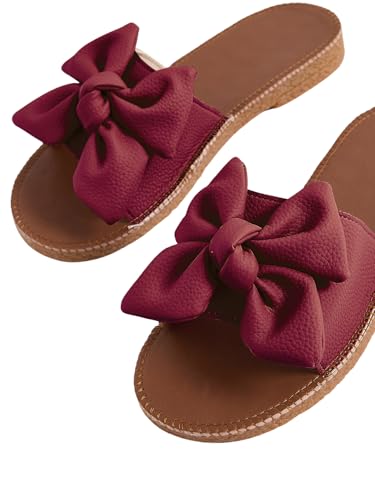 Image of Verdusa Women's Bow Flat Sandals Leather Open Toe Flats Summer Vacation Shoes Beach Sandals Outdoor Slippers