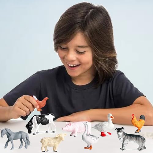 RUSON 12 Pcs Farm Animals Figures Toys, Realistic Mini Farm Barn Animal Figurines Cake Topper Toy Set Christmas Birthday Easter Egg Gift Party Supplies for Kids Toddlers