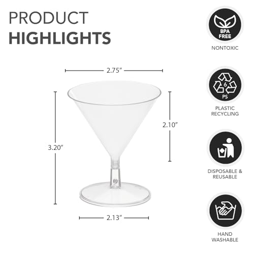 Party Essentials Miniware Disposable 2 oz. Small Plastic Mini Martini Appetizer and Dessert Cups/Cocktail Sample Tasting Drinkware, Clear, Glasses Only, 12-Count by Party Essentials - Used condition - Image 2