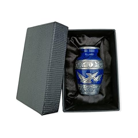 Home Elm Going Home Blue Keepsake Urn for Human Ashes - Small Urn for Human Ashes Keepsake, Miniature Urn for Ashes with Velvet Bag, Small Urn for Human Ashes Adult Female & Male, Blue Cover