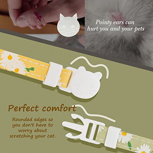 2 Pack Cotton Breakaway Cat Collar With Bell,Yellow&Green Flowers Pendant Cute Cat Collar Kitten Collar,Ideal For Girl Cats Boy Cats #TOP5