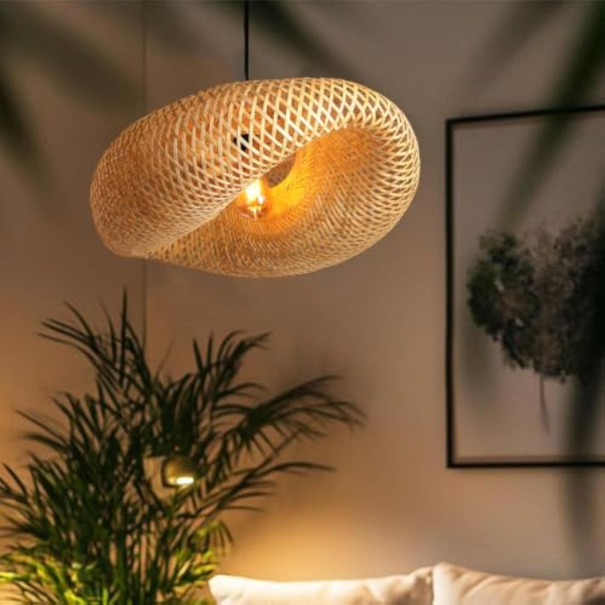 Bamboo Lampshade, Boho Pendant Light