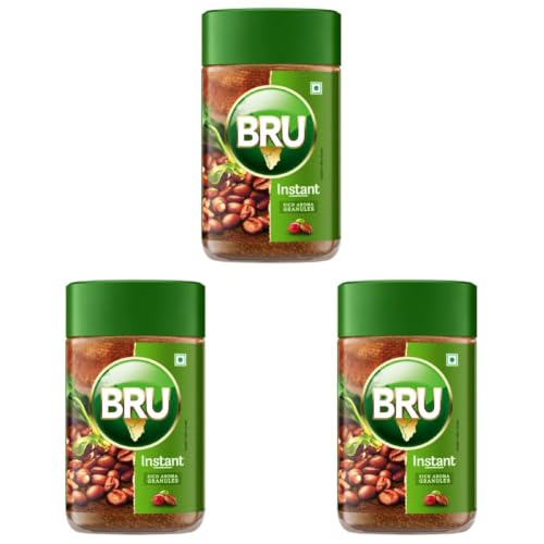 Image of BRU Gold Instant Coffee Powder 100 g Jar, 100% Pure Ground Coffee Powder from South India - Premium Arabica & Robusta Roasted Beans (Pack of 3)