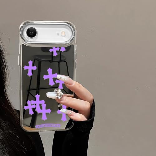xoniery Compatible with iPhone Air Cute Glossy Mirror Back Case,Cross Pattern,Senior Shockproof Protection for iPhone Air Case for Women Girls-Purple