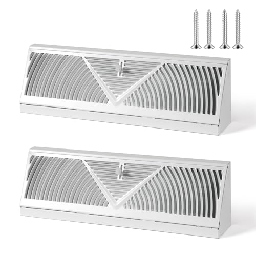 2 Pcs Baseboard Register Vent 18 Inch Duct Opening Size Baseboard Vent Covers Diffuser Adjustable Corner Return Air Grille for Home Floor Wall Air Flow Control (2, White, 18 Inch)
